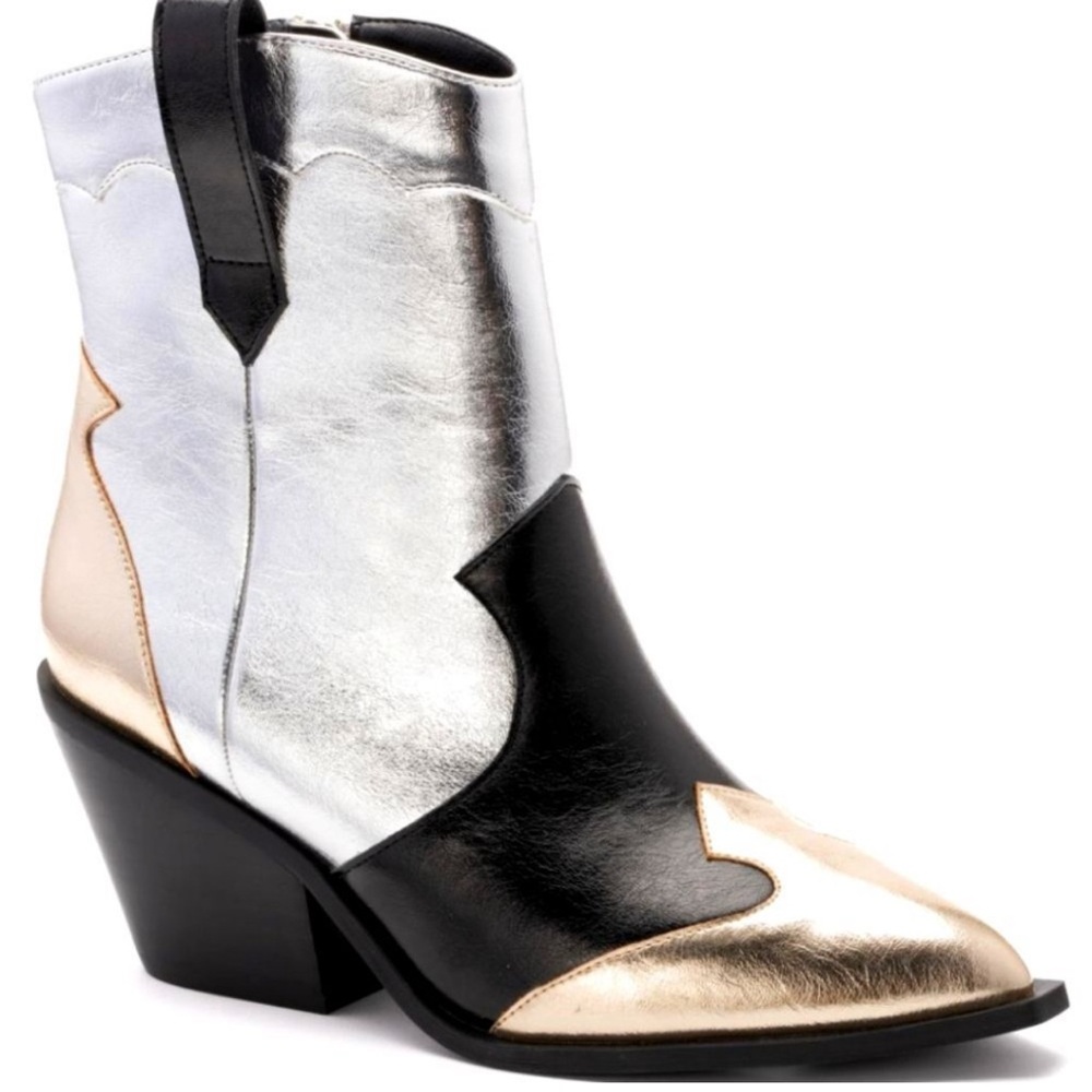 Corkys Metallic Colorblock Western Boot - Black, Silver & Gold Size 7